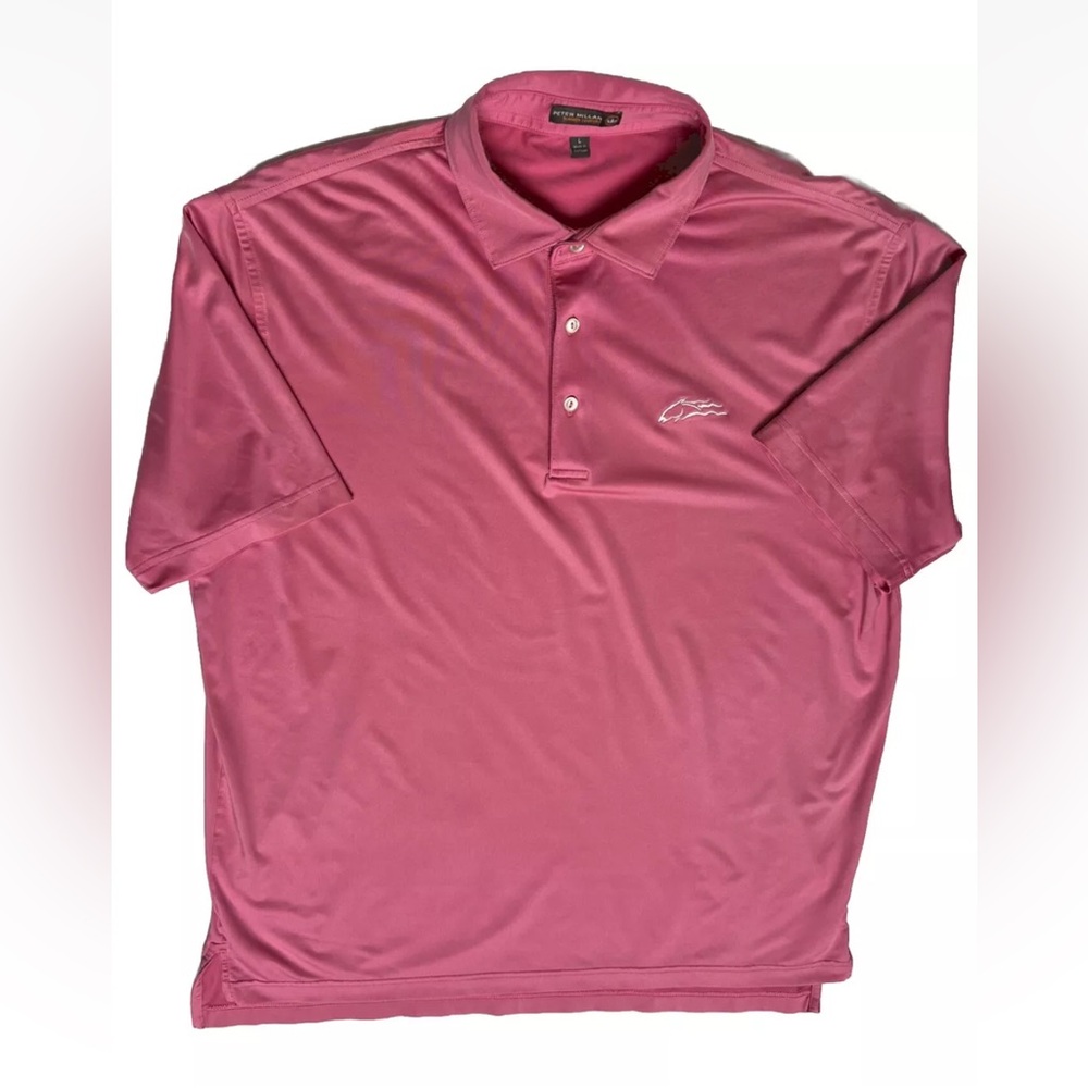 Peter Millar Summer Comfort Golf Polo Shirt Men’s SZ LG Pink Iron Horse Logo